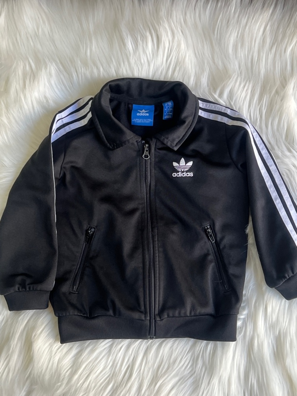 Adidas Boys Track Black Jacket with White Stripe Accents